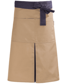 Beżowa zapaska z podwójną kieszenią 65 cm - z trokami do wiązania
