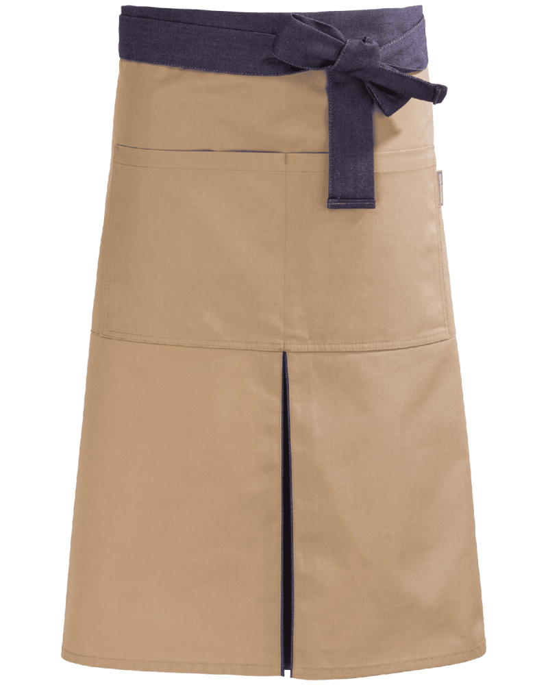 Beżowa zapaska z podwójną kieszenią 65 cm - z trokami do wiązania