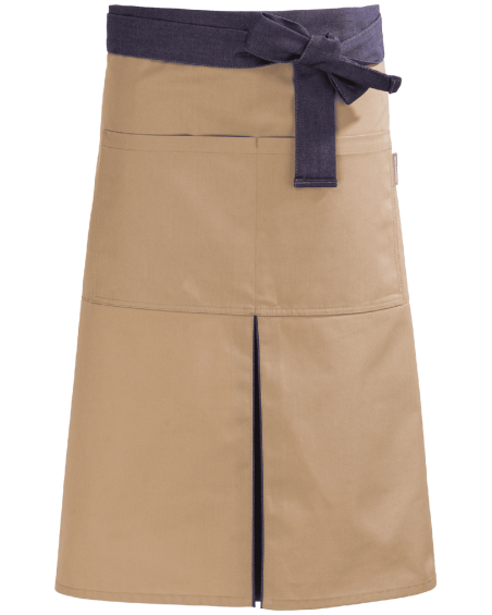 Beżowa zapaska z podwójną kieszenią 65 cm - z trokami do wiązania