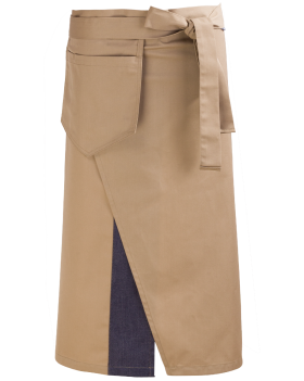 Beżowa zapaska kelnerska z wiszącą kieszenią 75 cm - z paskami w talii