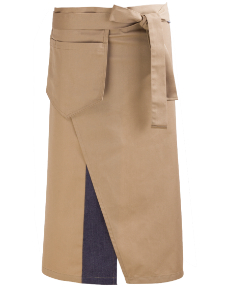 Beżowa zapaska kelnerska z wiszącą kieszenią 75 cm - z paskami w talii