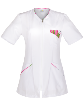 Bluza medyczna z wiskozy 359A - Krótki Rękaw KBT, biała - przód