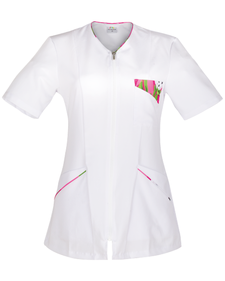 Bluza medyczna z wiskozy 359A - Krótki Rękaw KBT, biała - przód