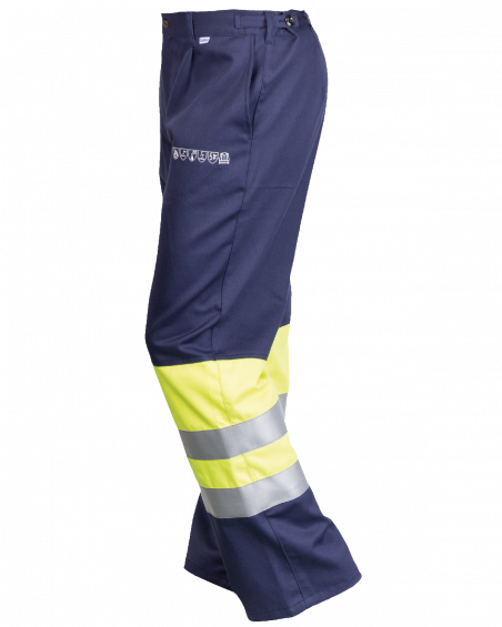 Spodnie Hi-Vis multiochronne,  ostrzegawcze 5900, Granatowy/Hi-Vis Żółty - prawy bok spodni