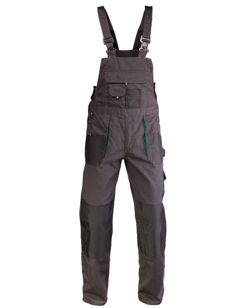 Ogrodniczki Kneiter z wielofunkcyjnymi kieszeniami (Grafit/Zielony)