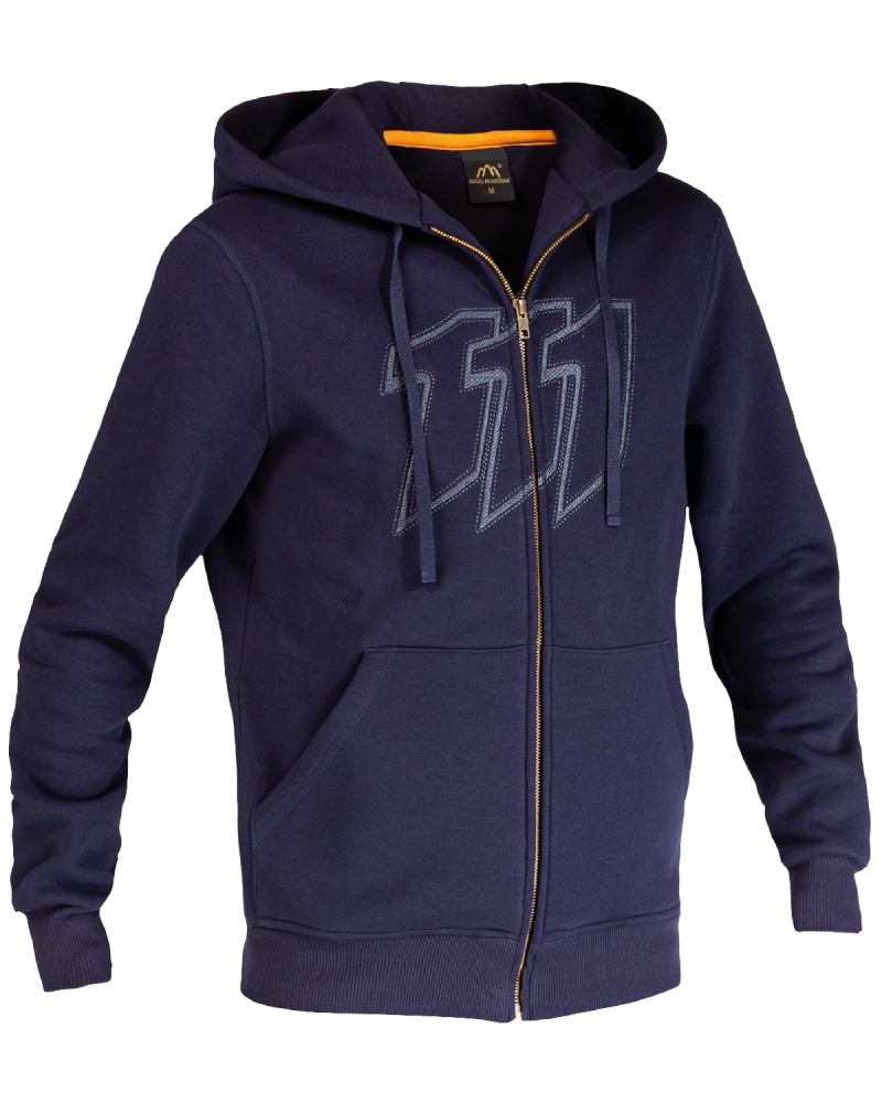 Bluza dresowa Quartz z kapturem, granatowa - prawy bok z przodu bluzy