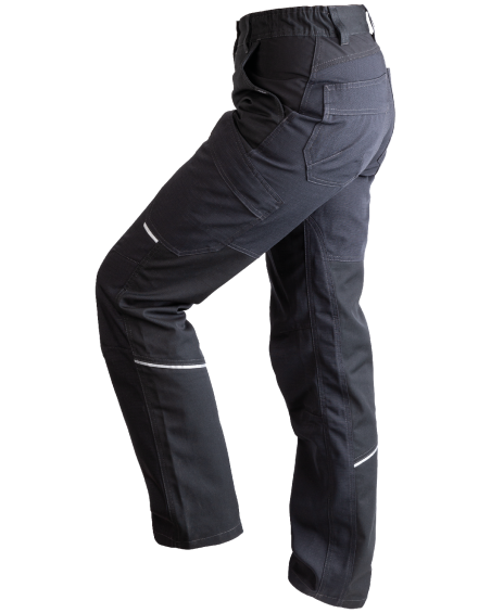 Spodnie damskie 5504/V-WORK do pracy czarne - lewy bok spodni z uniesionym kolanem
