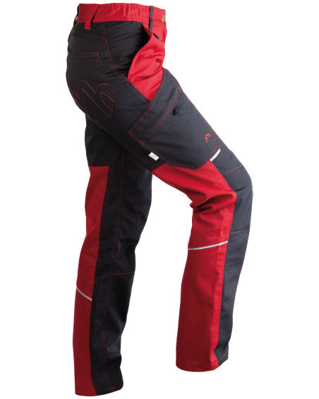 Spodnie damskie robocze 5504/V-WORK czarno-bordowe - prawy bok spodni z uniesionym kolanem