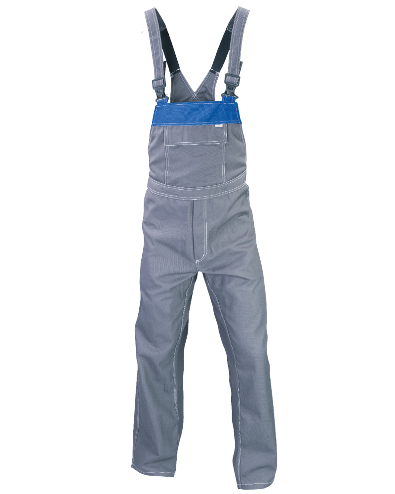 Ogrodniczki PROFI, szaro-niebieskie - przód spodni