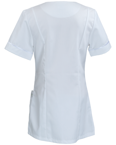 Elegancka bluza damska z krótkim rękawem, medyczna, biała - tył bluzy