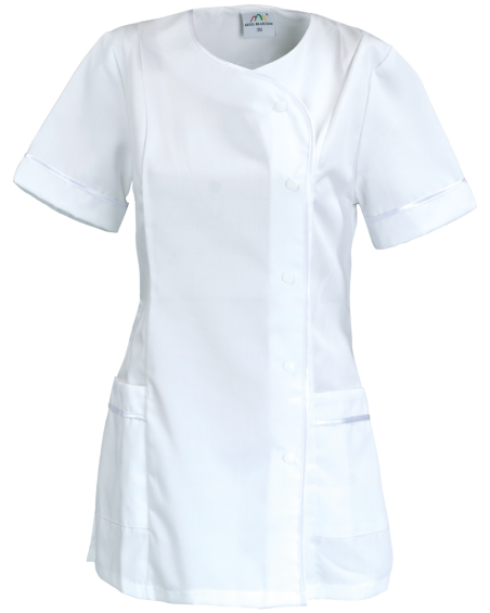 Elegancka bluza damska z krótkim rękawem, medyczna, biała - przód bluzy
