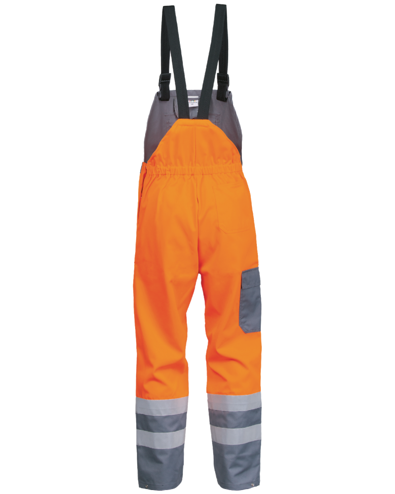 Ogrodniczki O Intensywnej Widzialności 6240, pomarańczowo-szare - tył ogrodniczek