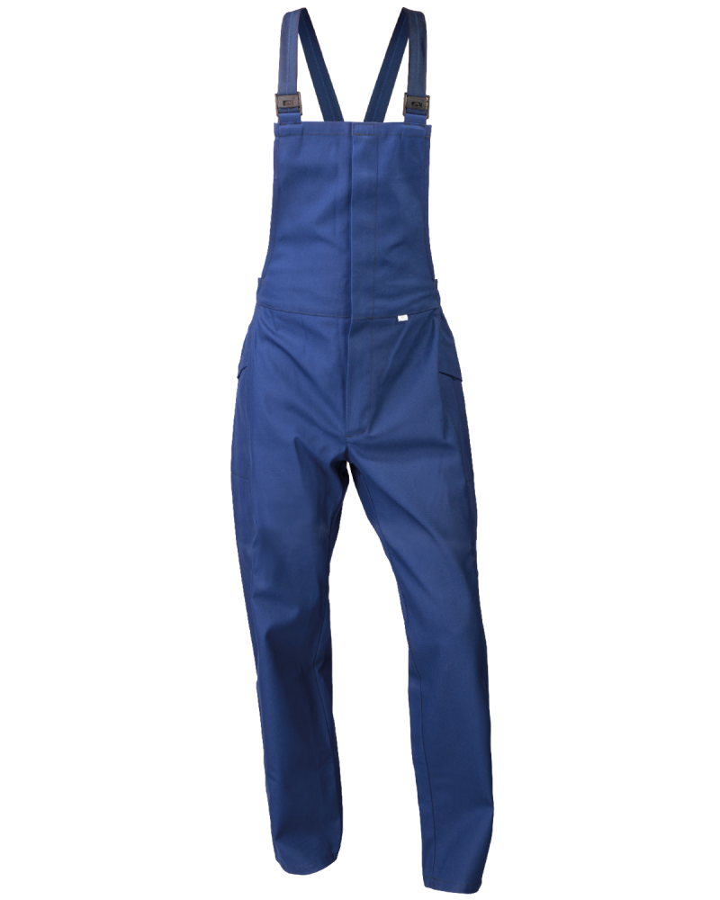 Ogrodniczki trudnopalne, dla spawaczy, antyelektrostatyczne granatowe — przód spodni