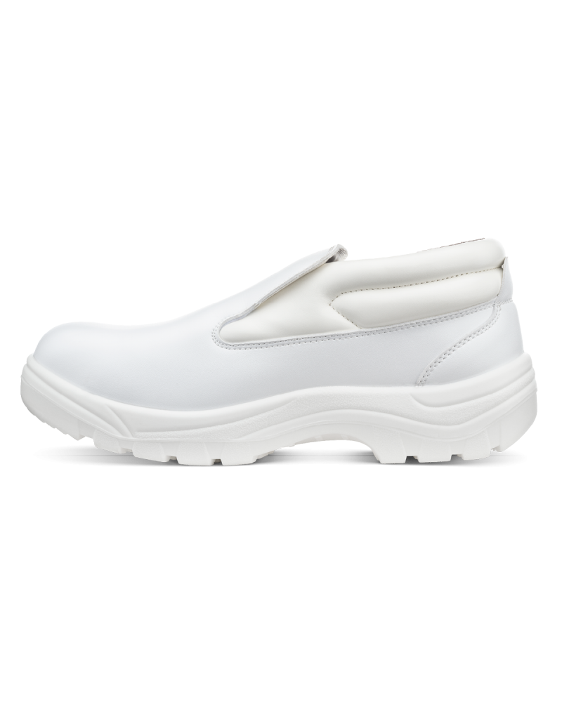 Trzewiki ochronne Haccp Albi, białe robocze — lewy bok buta