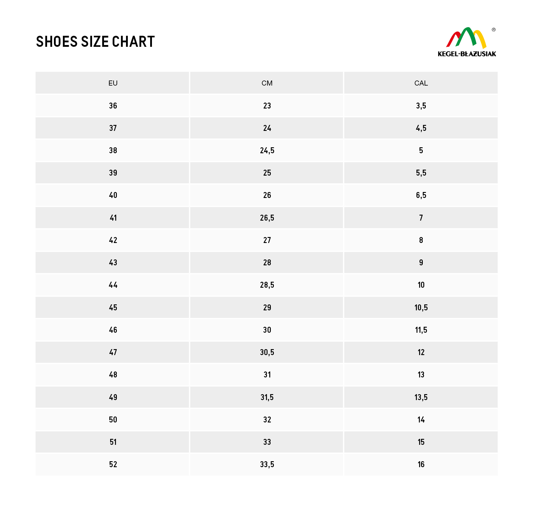 Shoes size charts