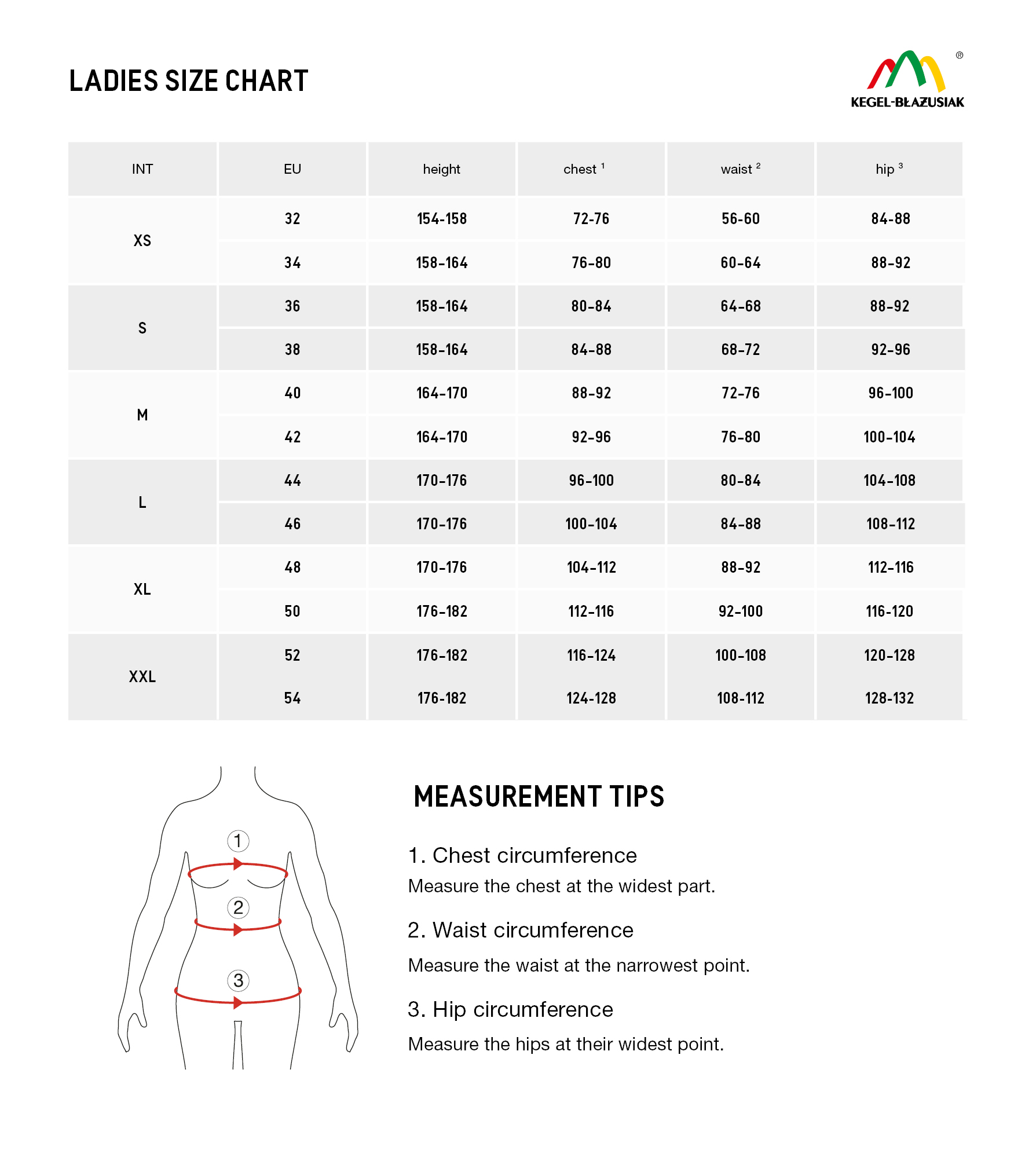 Women's size charts